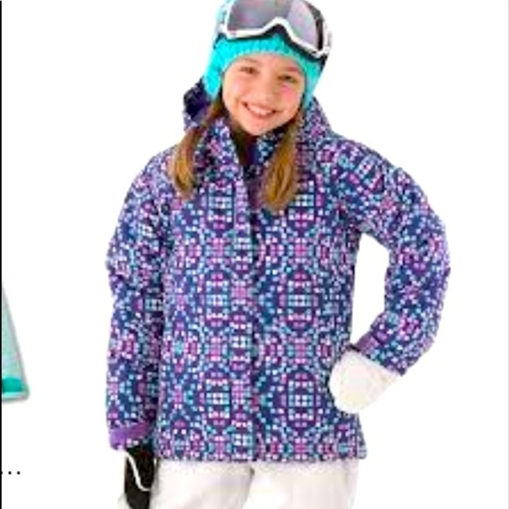 Columbia Youth Horizon Ride hooded Ski jacket in hyper purple print XL - Picture 2 of 15